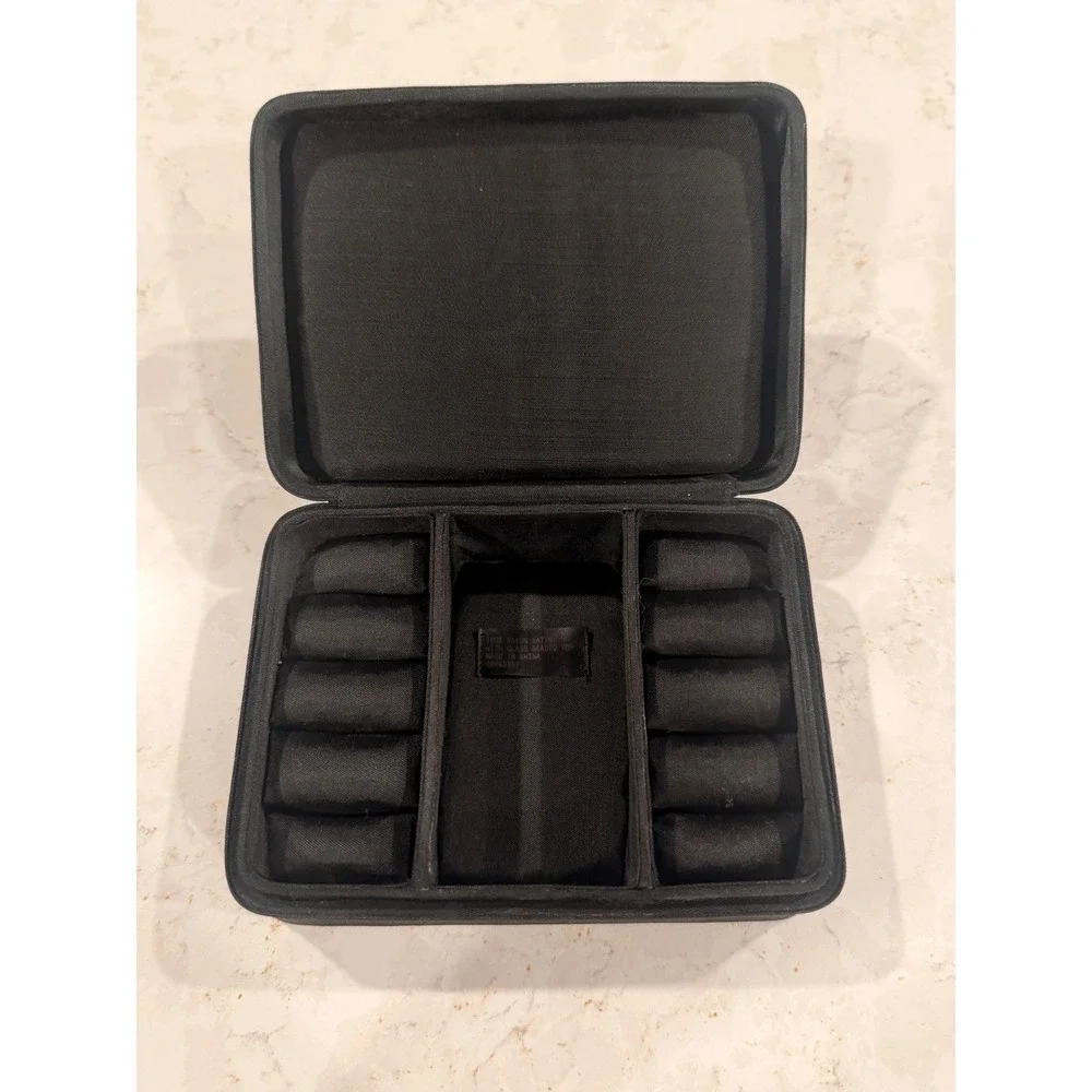 Vintage Black Satin Jewelry Box Travel Case‎ Beaded Quilted Top RN48857